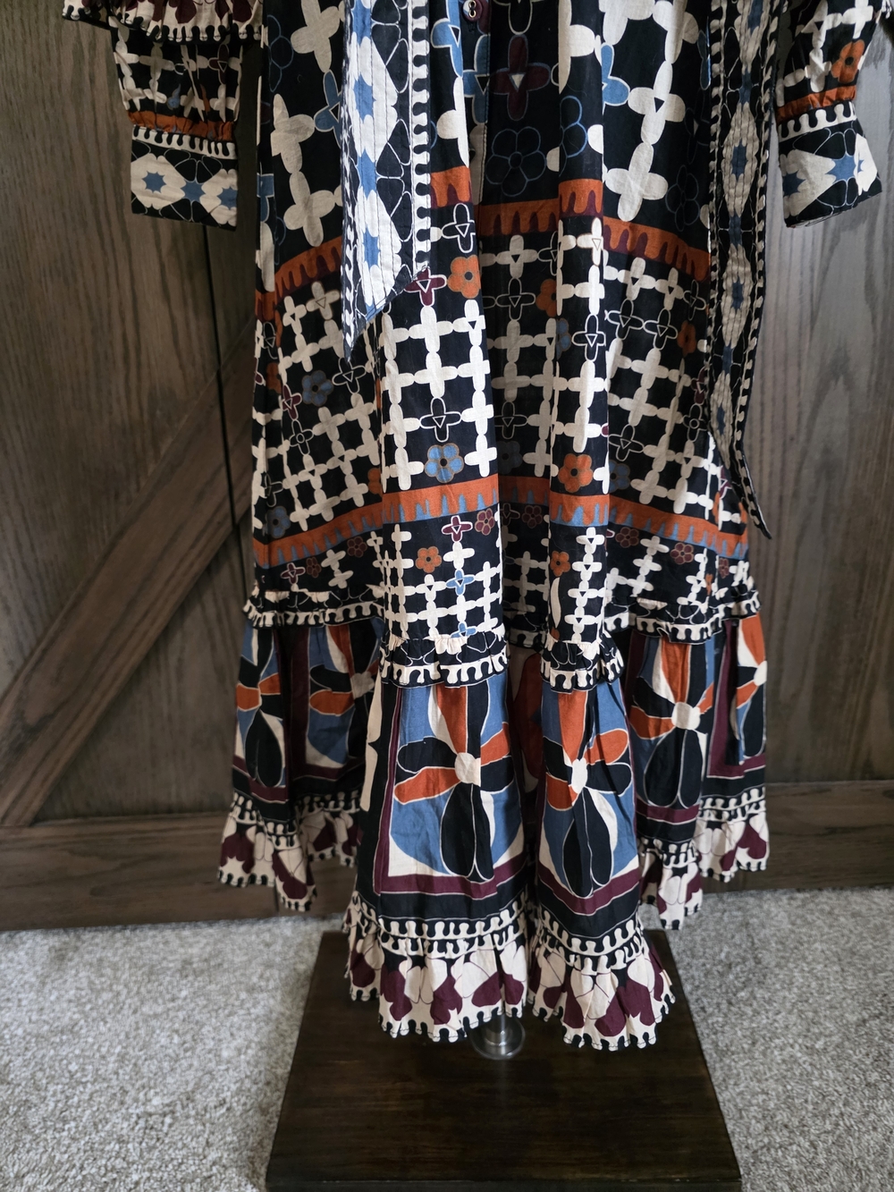 Cleobella Black Cream and Orange Geometric Tie-Waist Maxi Dress - Picture 3 of 5